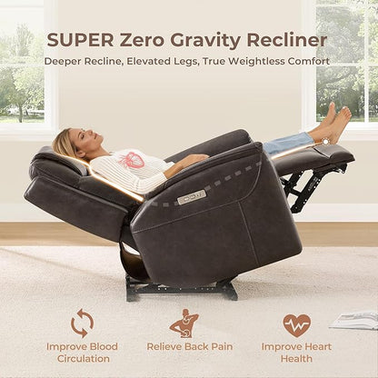 CHITA Super Zero Gravity Power Recliner Chair for Adults, Electric Faux Leather Recliner with USB & Type-C Charging Ports for Living Room, Bedroom & Home Theater Relaxation, Chocolate