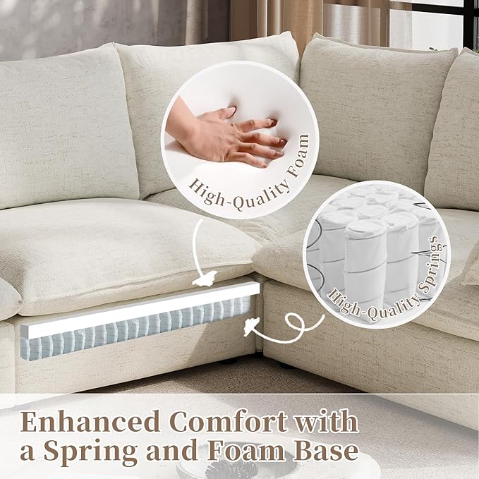 Waterproof Cloud Sectional Couches for Living Room,High Backrest Down Filled Couch,5 Seater Oversized Modular U-Shaped Sofas,Detachable Sofa Covers,Cream White