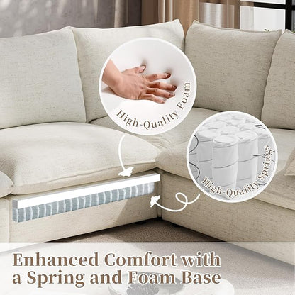 Waterproof Cloud Sectional Couches for Living Room,High Backrest Down Filled Couch,5 Seater Oversized Modular U-Shaped Sofas,Detachable Sofa Covers,Cream White