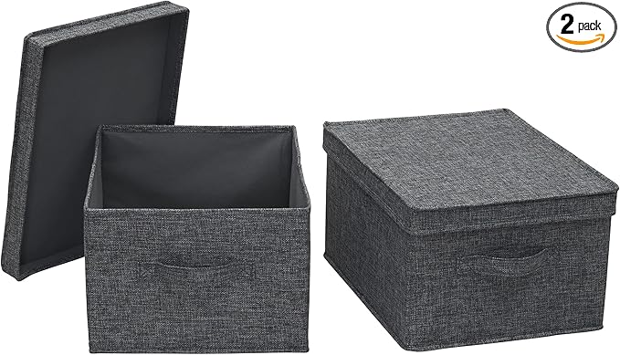 Household Essentials Large Fabric Storage Bins with Lids, Graphite, Set of 2
