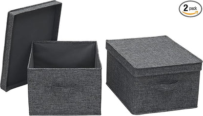 Household Essentials Large Fabric Storage Bins with Lids, Graphite, Set of 2