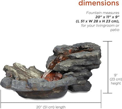 Alpine Corporation 20" Long Indoor/Outdoor River Rock Waterfall Tabletop Fountain with LED Lights