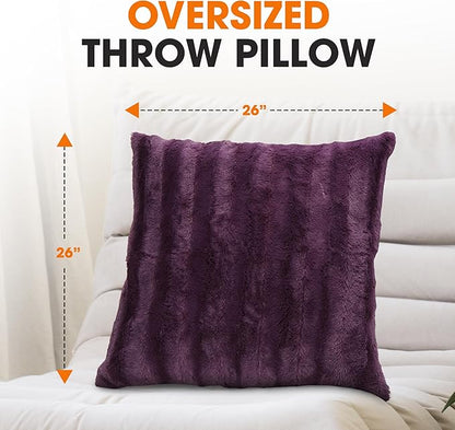 Cheer Collection Faux Fur Throw Pillows - Decorative Pillows for Couch, Bed Throw Pillows, Purple Accent Pillows for Bedroom or Living Room Aesthetic, Set of 2 Furry Throw Pillows, 26" x 26"