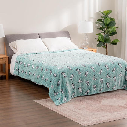 Berkshire Blanket Peanuts® VelvetLoft® Cute Character Snoopy Plush Blanket,Snoopy Springtime Floral Dance Large Blue,Full/Queen 90 in x 90 in (Official Peanuts® Product)