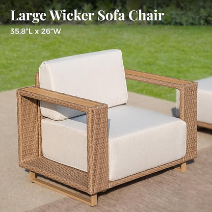 2 Pcs Outdoor Patio Furniture Set, Outdoor Wicker Sofa Couch, Rattan Armchairs Set of 2 with 10" Extra Thick Cushions for Deck Backyard Lawn