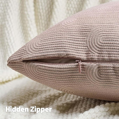 FUTEI Pink Chenille Decorative Throw Pillow Covers 18x18 Inch Set of 2,Soft Cozy Striped Geometric Patterns Cushion Case,Modern Home Decor for Couch Bed Living Room