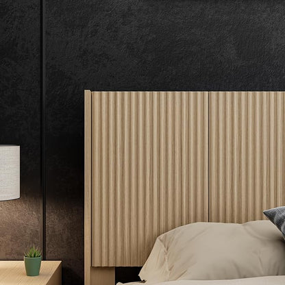 KEIKI Wooden Queen Size Headboard Only, 64.5" Wide Farmhouse Headboards with Wall Mounted Fluted Panel & Wingback for Bedroom, Oak