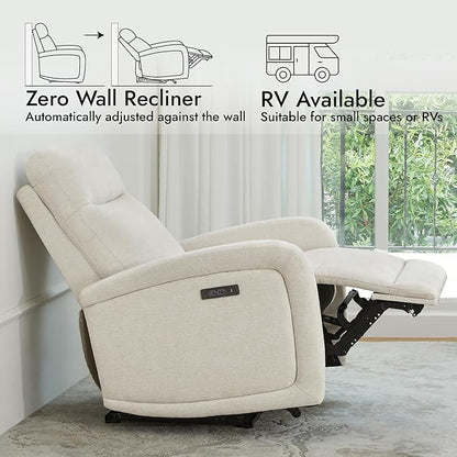 Watson & Whitely Power Recliner Chairs for Adults, Zero Wall Recliners W Power Headrest Type-C Charger, Small RV Recliners Home Theater Seating for Living Room, Fabric in Linen