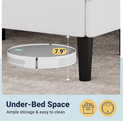 Allewie Queen Size Velvet Upholstered Bed Frame with Adjustable Headboard, Diamond Tufted Design, Wood Slat Support, Noise-Free EVA Strip, Easy Assembly, White