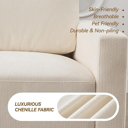 110.6" L-Shaped Modular Sectional Sofa Modern Chenille Comfy Couch with Thickened Seat Cushions, Easy Assembly, Upholstered 4 Seater Couch with Movable Ottoman for Living Room, White