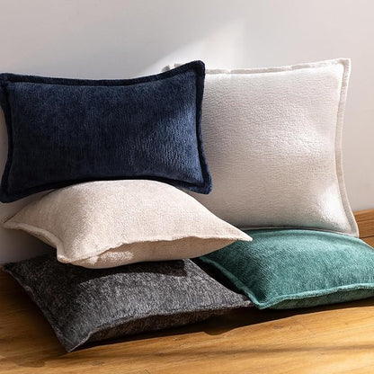 Navy Blue Decorative Throw Pillow Covers 18x18 Inch Set of 2 Cozy Soild Chenille Cushion Cases Soft Textured Square Couch Pillows Cover Boho Accent Farmhouse Pillowcases for Sofa Bed