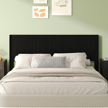 COCO DESIGN King Size Headboard Only, 80" Wide Wooden Headboard, Mid Century Modern Farmhouse Boho HeadBoard, Wall Mount, Fluted Panel, Wingback Design, Black