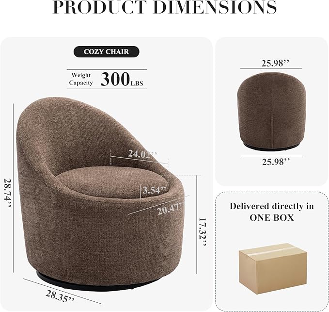 360° Swivel Accent Chair Set of 2, Mid-Century Modern Chair with Hidden Storge, Small Swivel Chair with Arms for Living Room/Office - Brown