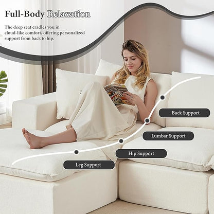 108" Sectional Couches for Living Room Boneless Couch Upholstered Cloud Couch Sectional Modular Sectional Sofa with L Shaped (Chenille-White, 3 Seat+2 Ottoman)