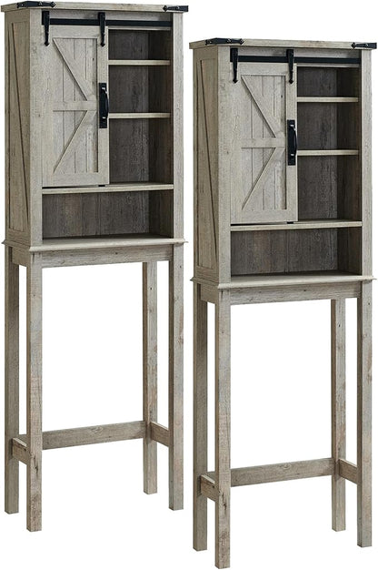 RedLemon Farmhouse Over The Toilet Storage Cabinet Set of 2, 68" Tall with Sliding Barn Doors & Adjustable Shelves, Rustic Above Toilet Storage Cabinet, Light Rustic Oak