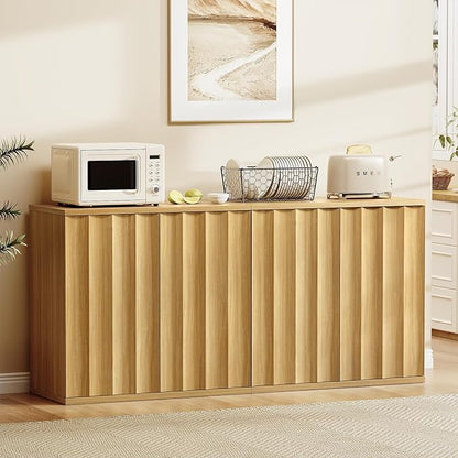 2 Pack Fluted Sideboard Buffet Cabinet with Storage, 31.5" Modern Kitchen Cabinets with Doors, Coffee Bar Buffet Cabinet for Kitchen, Entryway Cabinets for Living Room, Natural