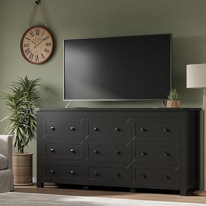 9-Drawer Dresser, Modern Wooden Storage Chest of Drawers, Dresser TV Stand, Wood Drawer Organizer with Metal Handles for Bedroom, Living Room, Hallway