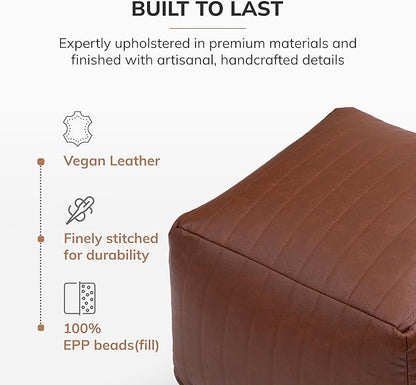 Anji Mountain 100% Handmade & Handcrafted Comfortable Home Décor Pouf Ottoman Footrest for Living Room, Bedroom, Nursery, Kidsroom, Patio Furniture - (22" x 22" x 16" - Cognac)