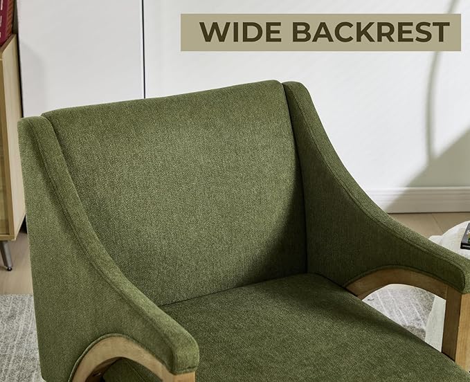 EALSON Modern Accent Chair Comfy Living Room Chair with Wooden Frame and Armrest Mid Century Upholstered Fabric Reading Lounge Armchair for Living Room/Bedroom/Reading/Balcony, Chenille Green