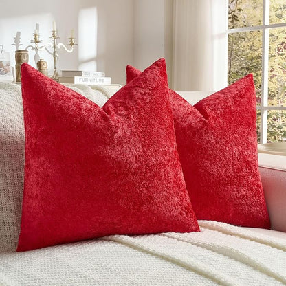 FUTEI Christmas Red Flannel Throw Pillow Covers 24x24 Inch Set of 2,Soft Dimensional TextuChristmas Red European Cushion Cases,Modern Home Decor for Couch Living Room