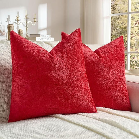 FUTEI Christmas Red Flannel Throw Pillow Covers 26x26 Inch Set of 2,Soft Dimensional TextuChristmas Red Euro Pillow Shams,Modern Home Decor for Couch Living Room