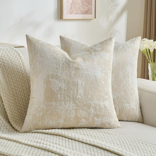 FUTEI Yellow White Decorative Throw Pillow Covers 18x18 Inch Set of 2,Soft Faux Cashmere Jacquard - Textured & Cozy Cushion Case,Modern Home Decor for Couch Bed Living Room