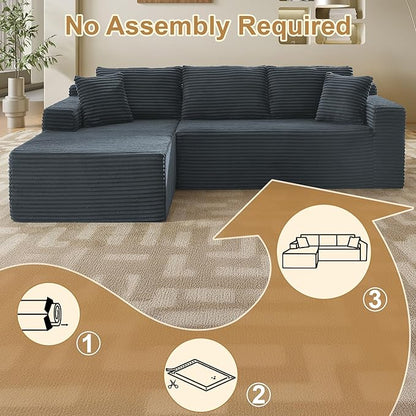 105''Sectional Cloud Couch with L Shaped Chaise,Modern Modular Sectional Sofa,Comfy Sectional Couches for Living Room,Bedroom,Apartment (Dark Grey, 105''W Left Facing Chaise)