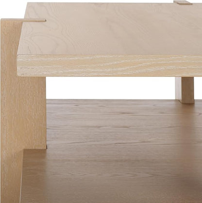 SAFAVIEH Couture Collection Quigley Natural Oak Brown 2-Tier Square Coffee Table, Ideal for Living Room, Office, Bedroom