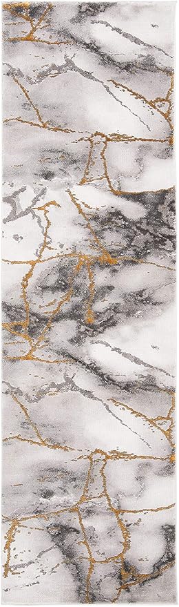 SAFAVIEH Craft Collection Runner Rug - 2'3" x 12', Grey & Gold, Modern Abstract Design, Non-Shedding & Easy Care, Ideal for High Traffic Areas in Living Room, Bedroom (CFT877F)