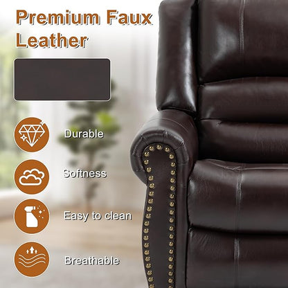 Luxlen Power Lift Recliner Chair for Elderly, Dual Motor Massage Recliner with Lumbar Heat, Heavy Duty Motion Mechanism Lift Chair with Charge Ports, Faux Leather - Antique Brown