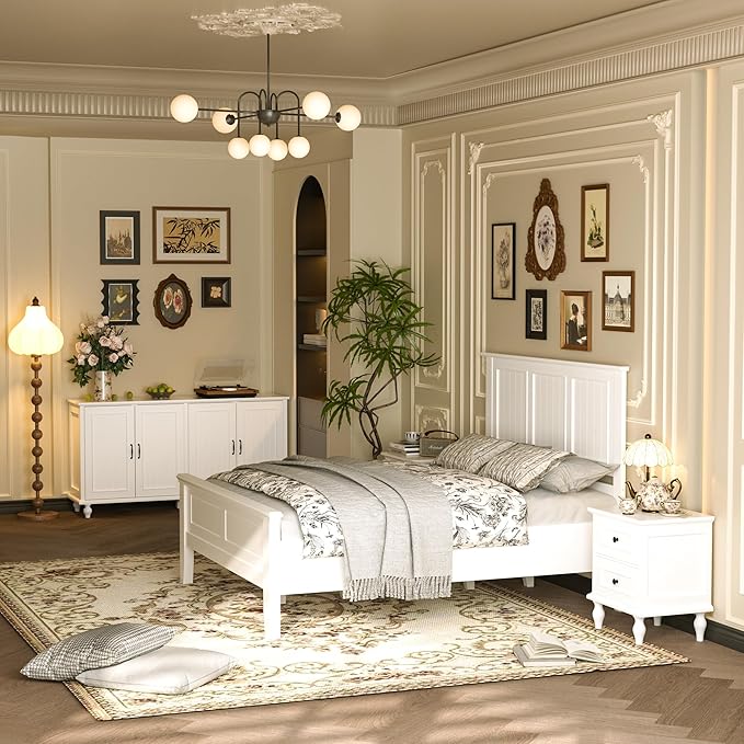 Scurrty Antique Style Wood Headboard Queen Size, Modern Headboard with Vintage Wood Frame, Bedroom Furniture (White)