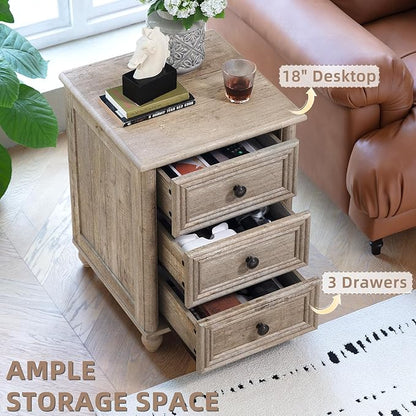 Farmhouse Dressers and Night Stand Set of 3, Wood 43.5'' Tall Dresser and 18'' Wide Chest of Drawers, Roman Column Nightstand Set of 2, Bedroom Furniture Dresser Suites for Living Room, Hallway, Home