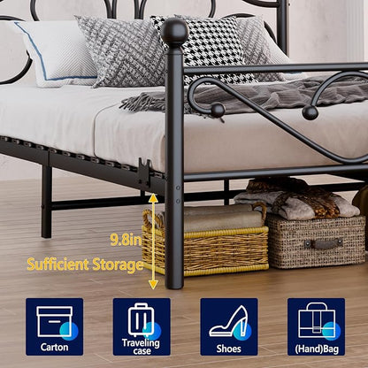 Metal Full Single Bed Frame with Storage Space, 74.8" in Steel Bed Frame with Protective Foot Pads, Strong Bearing Capacity Full Size Bed, Easy Assembly, Underbed Storage Space（40.1 inch）