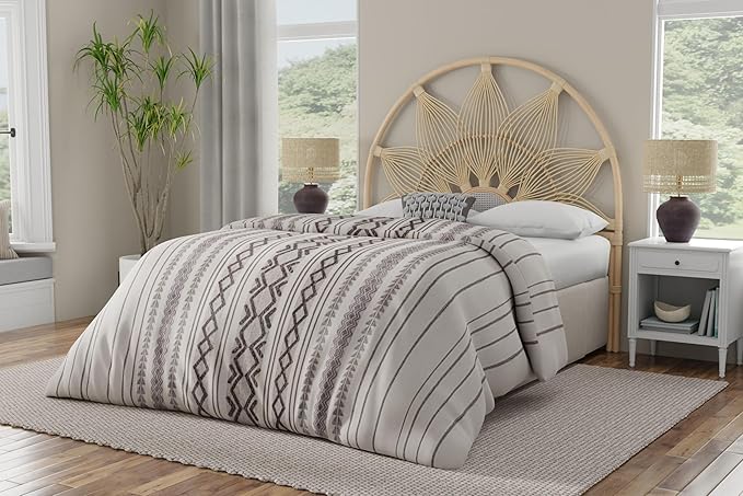 Kouboo Sunflower Rattan California King Headboard Bedroom Bedroom Furniture Headboard California King Size Tropical Decor Bohemian Decor Natural