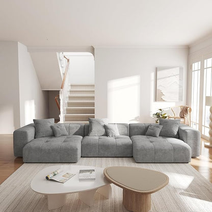 WJShome 144" Sectional Couches for Living Room,Modular Sectional Sofa, U Shaped Couch, Linen Deep Seat Cloud Couches with Pillow for Living Room,Gray