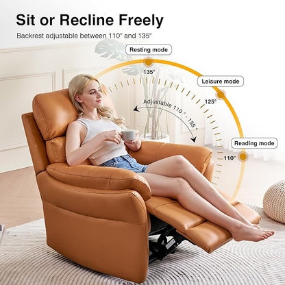 AIRSKY Genuine Leather Recliner Chair, Top Grain Leather, Italian Water-Washing Process, Wall Hugger Recliner Chair, for Living Room, Theater Seating, Bedroom. R1, Orangish Yellow