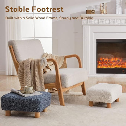 Small Foot Stool Ottoman, Sherpa Footstool Ottoman Foot Rest for Couch, Rectangle Footstools and Ottomans Small for Living Room, Entryway and Bedroom (Navy Blue)