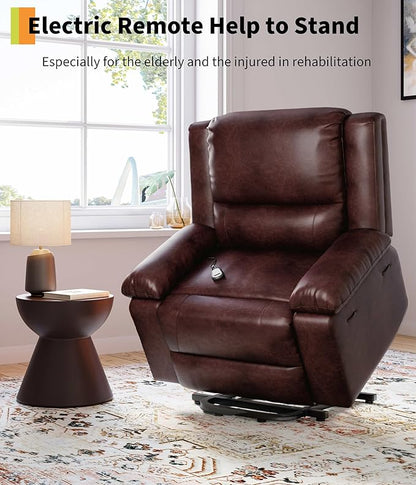 GarveeHome Electric Lift Recliner Chair - Heat and Massage, PU Leather Power Lift Recliner for Elderly & Mobility Impaired, Adjustable Back and Legs, Heavy Duty Lift Chair for Seniors
