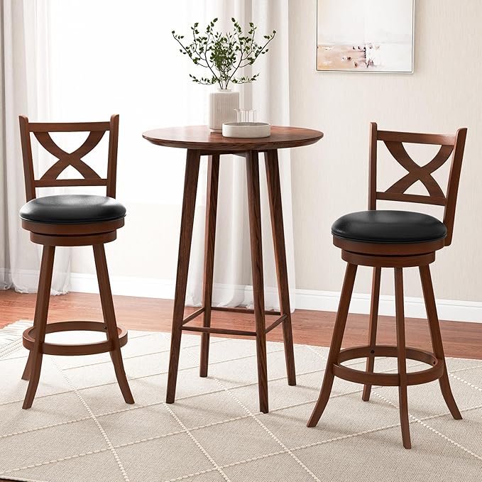 COSTWAY Bar Stools Set of 4, 30 Inch Classic Bar Height Chairs with X-Shaped Open Back, 4 PCS Swivel Barstool Set for Kitchen Island, Pub, Bistro, Café, Espresso (4, 30 Inch)