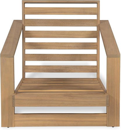 Christopher Knight Home Galio Set of 2 Acacia Wood Lounge Chair Outdoor, Wooden Patio Armchair for Lounging, Patio Furniture Single Sofa Chair Set, Comfy Reading Chair with Cushion, Light Teak+Beige