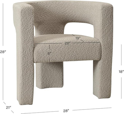 KINWELL 28" W Boucle Accent Chair Armchairs Set of 2, Upholstered Square Open-Back Barrel Chair, No Assembly Side Chair ArmChairs for Living Room Bedroom Lounge (Oatmeal)