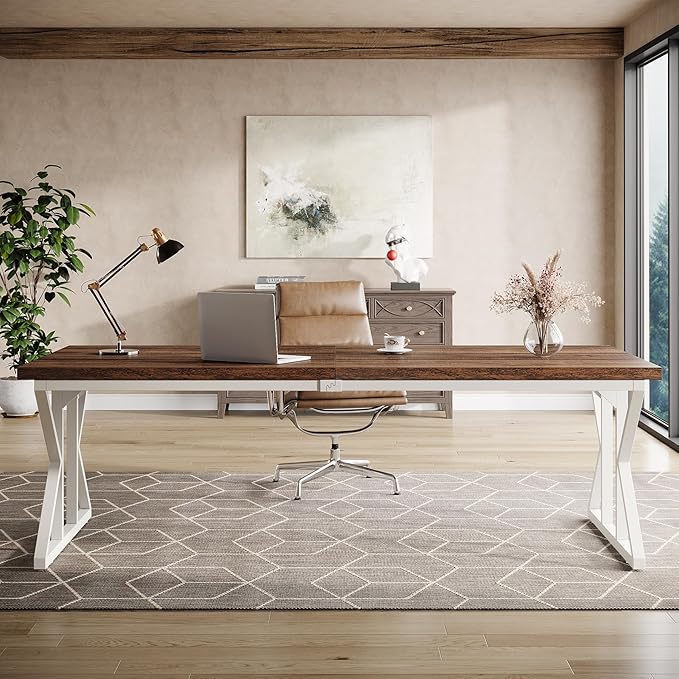 Tribesigns 78.74-Inch Large Executive Desk, Industrial Home Office Computer Desk, Simple Long Writing Study Table Business Furniture (Rustic Brown/White)