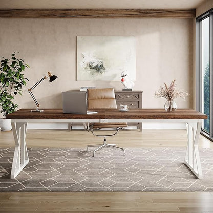 Tribesigns 78.74-Inch Large Executive Desk, Industrial Home Office Computer Desk, Simple Long Writing Study Table Business Furniture (Rustic Brown/White)