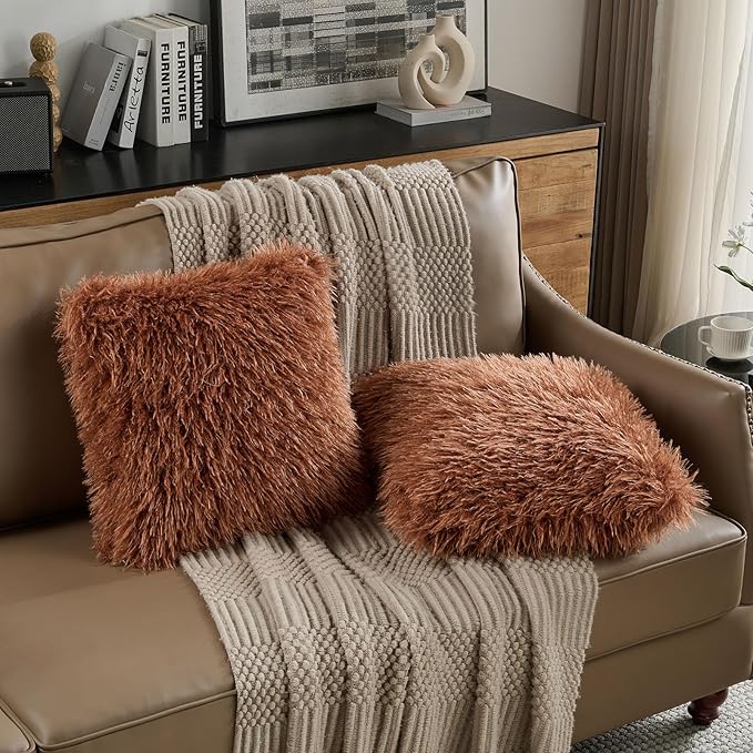 FUTEI Rust Decorative Throw Pillow Covers 18x18 Inch Set of 2,Soft Cozy Faux Fine Wool Textured Cushion Case,Modern Home Luxury Decor for Couch Bed Living Room