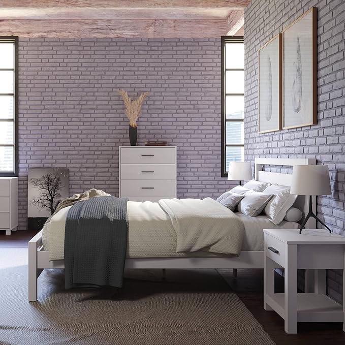Grain Wood Furniture Loft King Size Solid Wood Bed with a Brushed White Finish