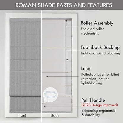 Madison Park Galen Cordless Roman Shade, 29"W x 64"H, Sheen Grey – Room Darkening, Thermal Insulated, Energy Efficient Window Blind with Subtle Sheen Basketweave Fabric for Privacy