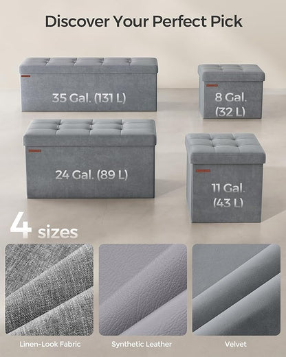 SONGMICS Storage Ottoman, Foldable Small Ottoman Foot Rest, 12.2 x 16.1 Inches Foot Stool, Ottoman with Storage, Load up to 286 lb, for Living Room, Bedroom, Dorm, Dove Gray ULSF200G02