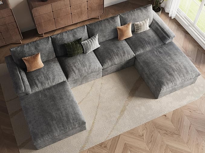 EASE MOOSE Boneless Modular Cloud Couch, U-Shaped Oversized Sectional Sofa for Living Room with Ottoman, Extra Large Movable Couches, 6-Deep-Seat Sofas for Bedroom, Apartment, Chenille (Grey)