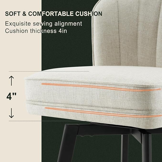 Swivel Counter Height Bar Stools Set of 6, 26'' Modern Barstools with Backs and Metal Legs, Upholstered Bar Chairs, Beige, Fabric Stools for Kitchen Island Chairs