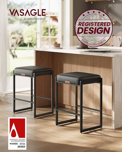 VASAGLE EKHO Collection - Bar Stools Set of 2, Counter Height Bar Stools, Synthetic Leather with Stitching, Mid-Century Modern Counter Stools, 26-Inch Tall, Kichen Home Bar Dining Room, Ink Black